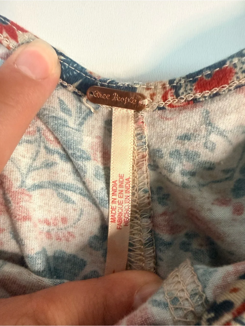 Free People Floral Scoop-Neck Crop Top - Cream with Pink & Blue